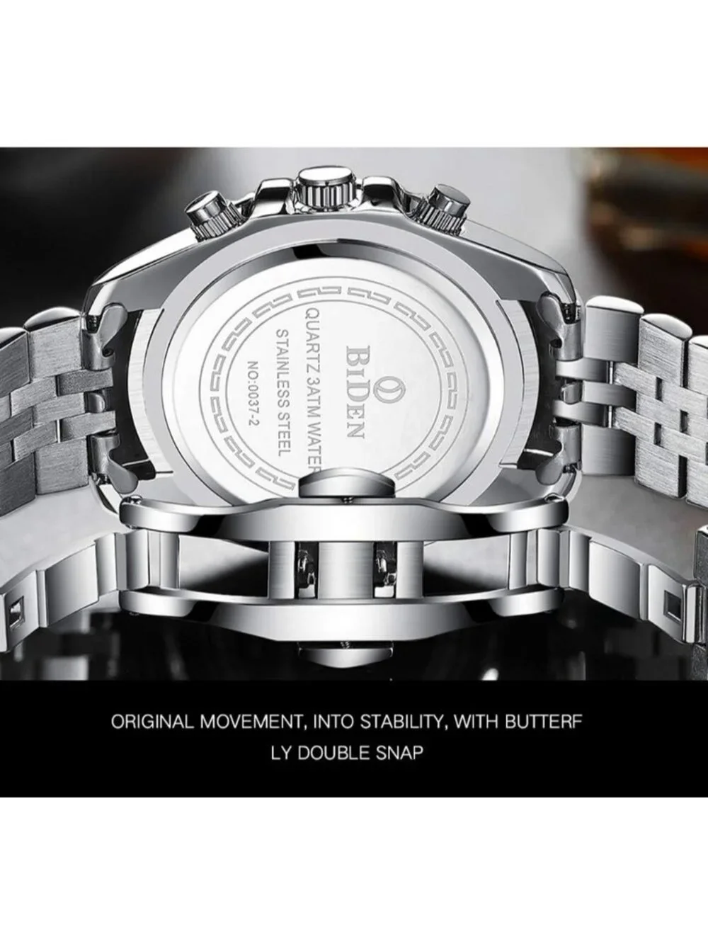Men's White Luxury Stainless Steel Analog Chronograph Waterproof Classic Watch